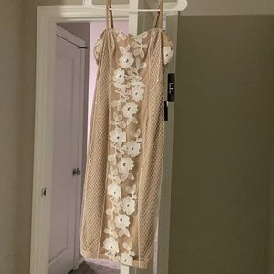 White and nude embroidered dress from Lulus.
